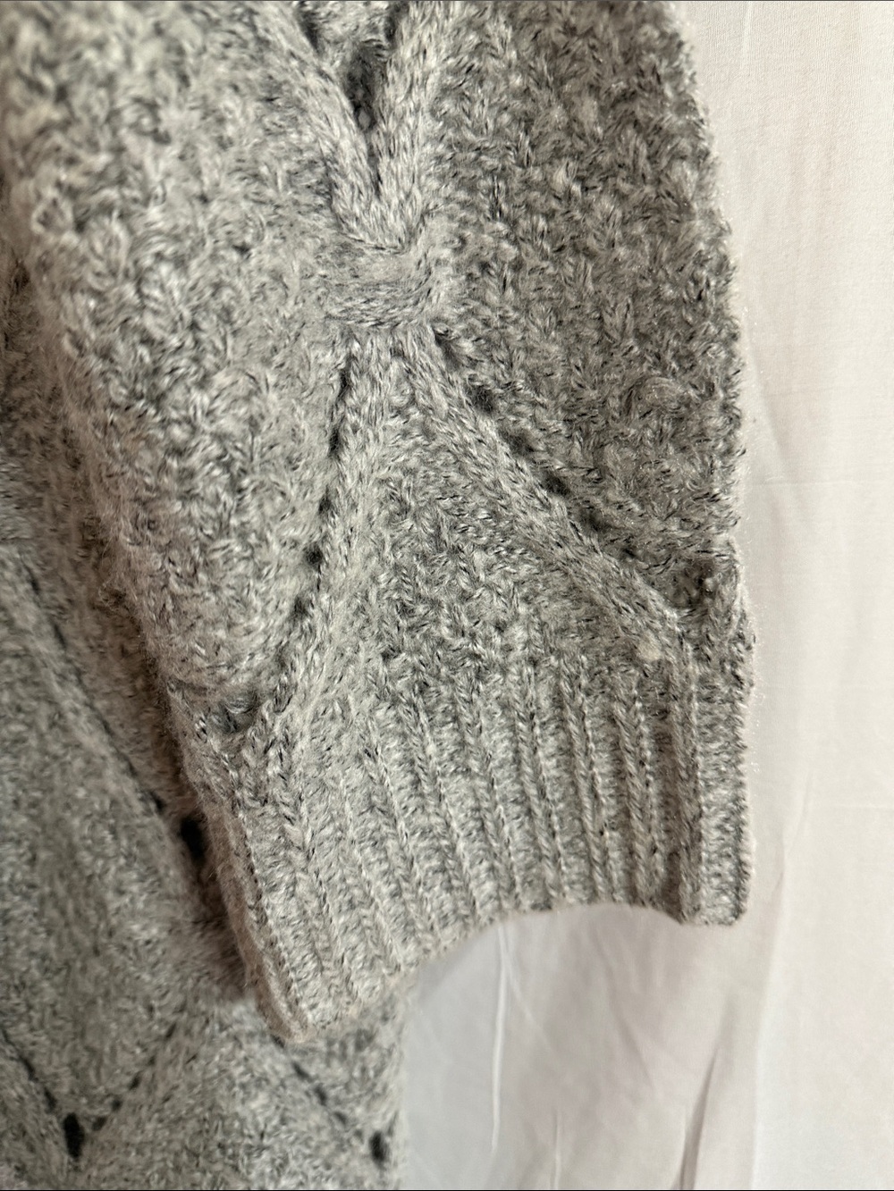 POL Light Gray Open Cable-Knit Cardigan with Brown Elbow Patches - Picture 10 of 16